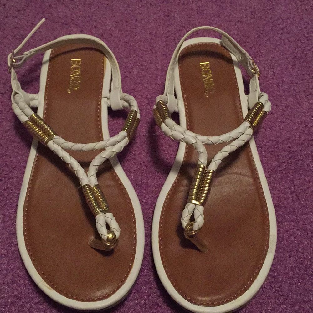 White and gold leather sandals